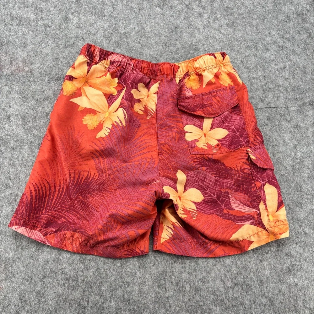 Tommy Bahama Mens Red Tropical Floral Swim Trunks Mesh Liner Cargo Pocket Sz S